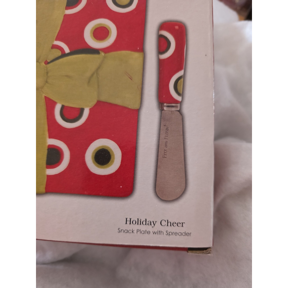 2008 Fitz and Floyd Christmas Holiday Cheer Snack Plate W/ Spreader Appetizer - Picture 2 of 4